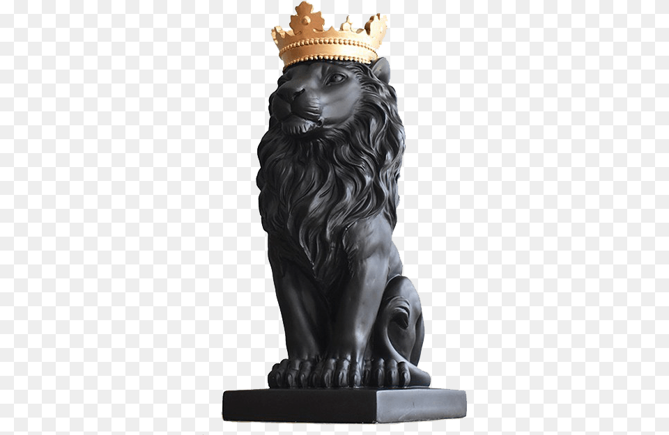 Lion Statue Sculpture With Gold Crown Featured Lion With Crown Sculpture, Accessories, Person, Figurine, Animal Free Transparent Png