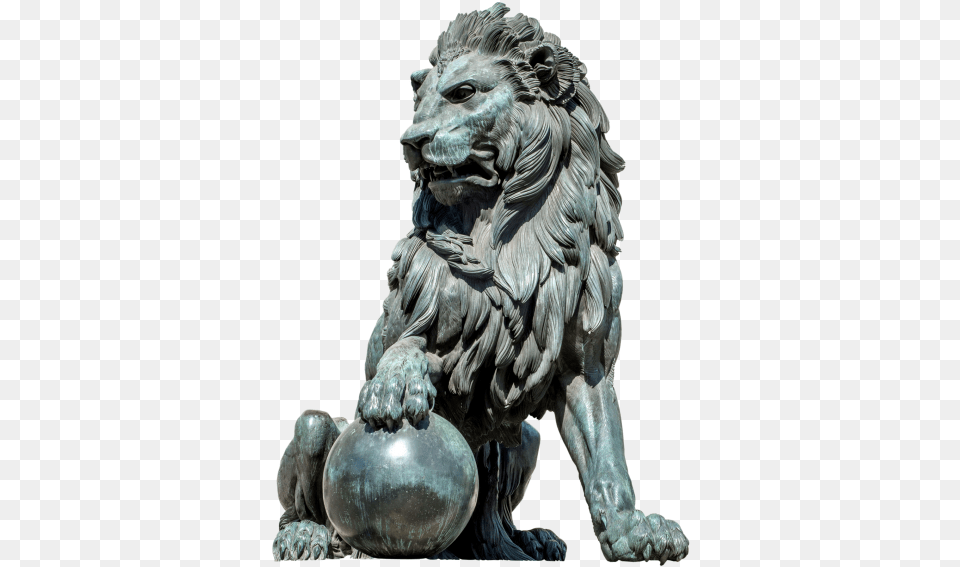 Lion With Ball By Evelivesey Lion Statue, Accessories, Ornament, Animal, Mammal Free Png Download