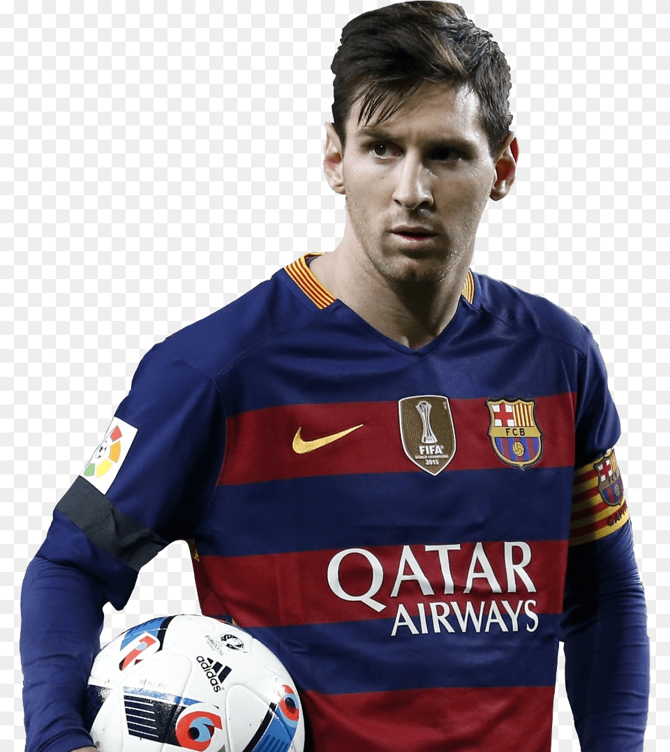 Lionel Messi Holding Ball Fc Barcelona Long Sleeve Jersey, Sport, Clothing, Football, Soccer Ball Free Png Download