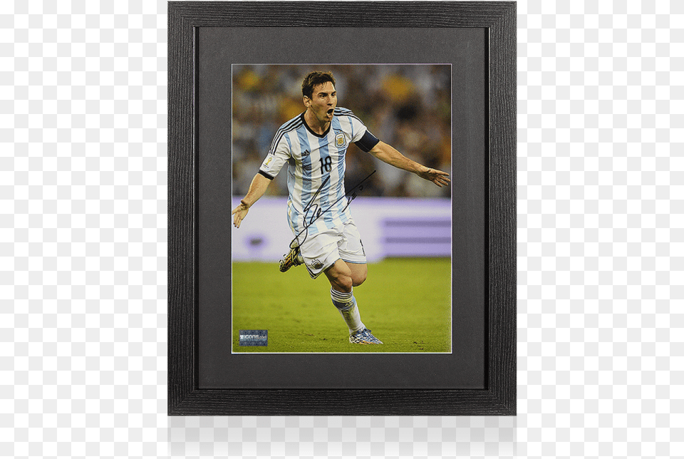 Lionel Messi Official Signed Argentina Photo In Black Lionel Messi Autographed Picture Official Barcelona, Adult, Person, People, Man Free Png Download