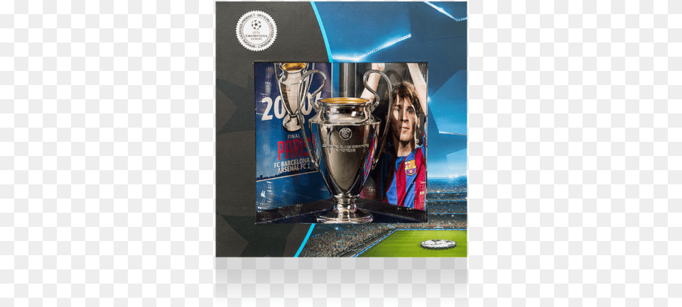 Lionel Messi Signed Barcelona Uefa 2006 Replica Trophy Real Madrid Ucl Trophy Replica, Person Png Image
