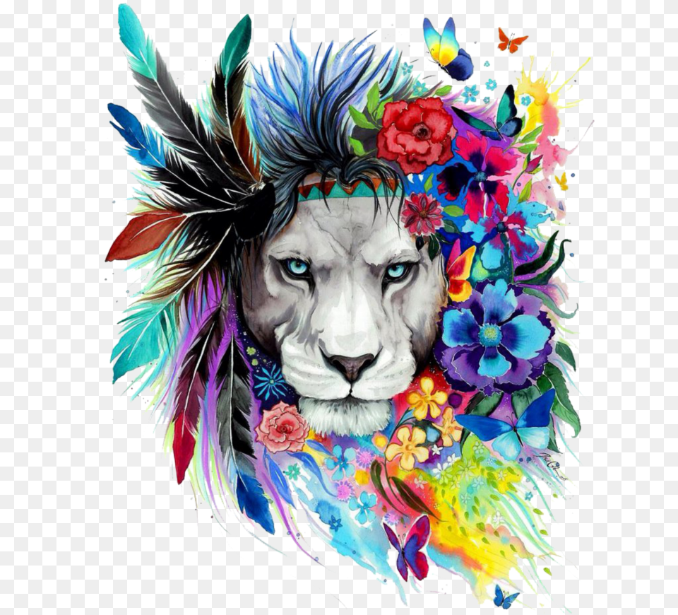 Lions Head Clipart Watercolor Lion With Flowers, Art, Graphics, Adult, Person Png Image