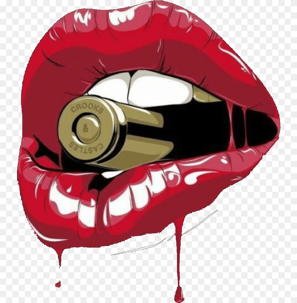 Lip Drawing Bullet Lips With Bullet In Teeth, Ammunition, Weapon, Cosmetics, Lipstick Free Png