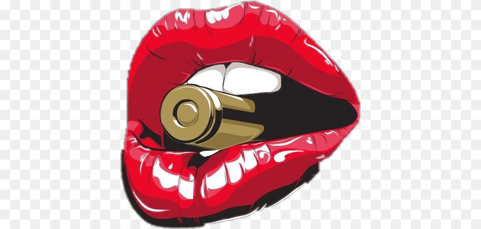 Lip Lips Bullet Sexy Naughty Kiss Kissable Teeth Mouth Lips With A Bullet, Cosmetics, Lipstick, Ammunition, Weapon Png Image