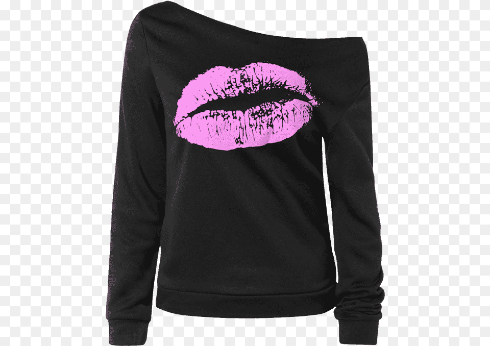 Lip Print One Shoulder Long Sleeve T Shirt Eye Liner, Clothing, Knitwear, Long Sleeve, Sweater Png