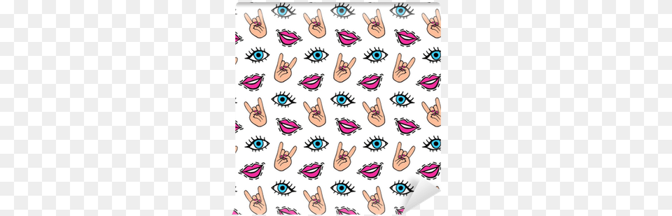 Lips Eyes And Hands Cool Patches Seamless Pattern Wallpaper Illustration, Body Part, Hand, Person, Baby Free Transparent Png