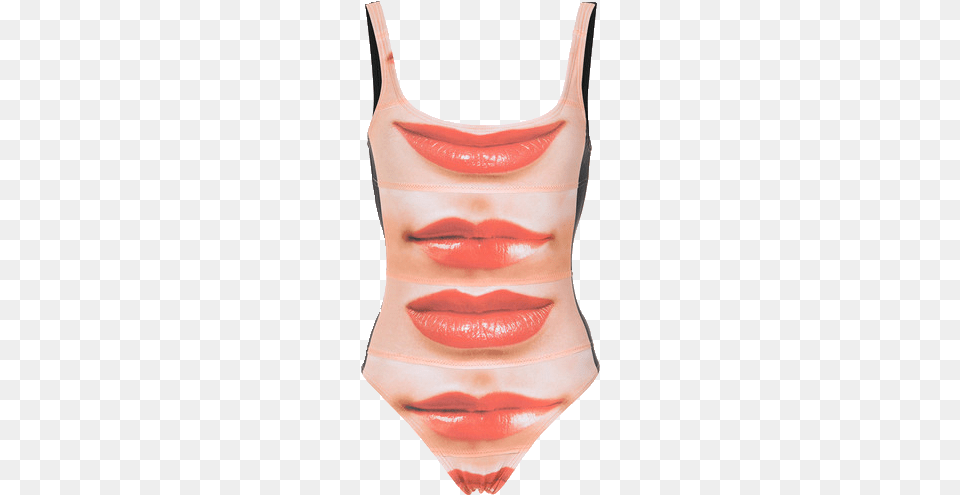 Lips Print Swimsuit Swimsuit, Adult, Person, Woman, Female Free Png