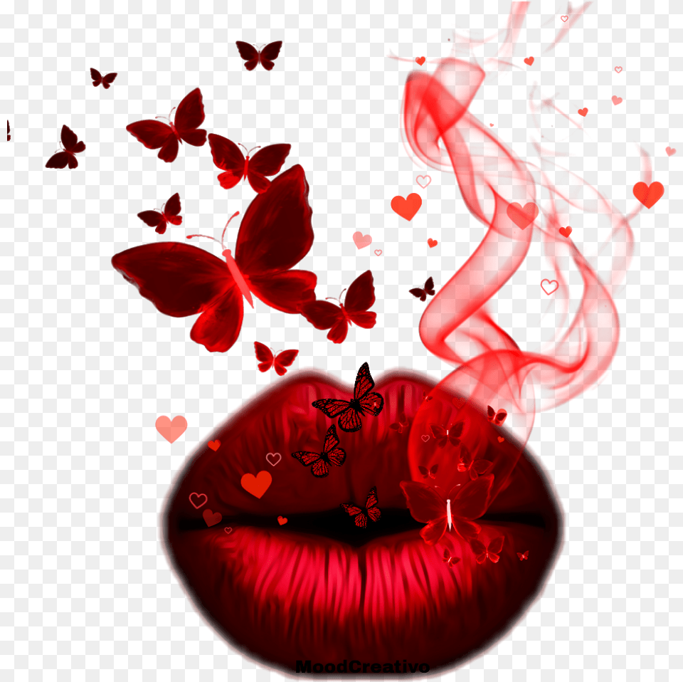 Lips Red Smoke Butterflies Freetoedit Smoke, Flower, Petal, Plant, Art Png