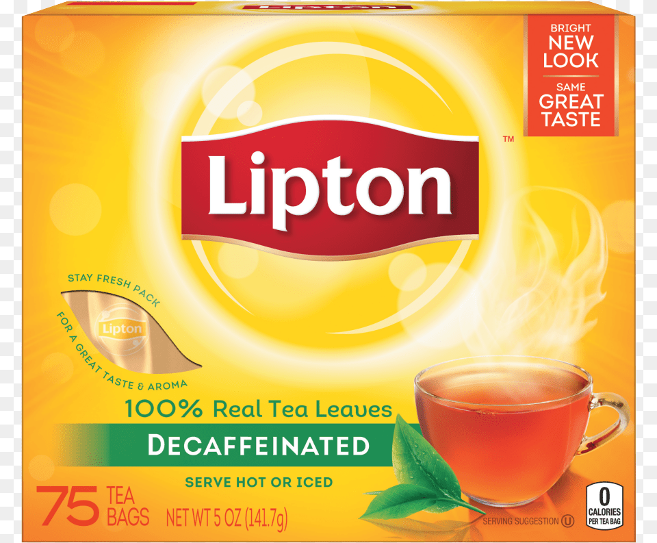 Lipton Black Tea Bags Decaffeinated 75 Ct, Beverage, Advertisement, Cup, Green Tea Free Transparent Png
