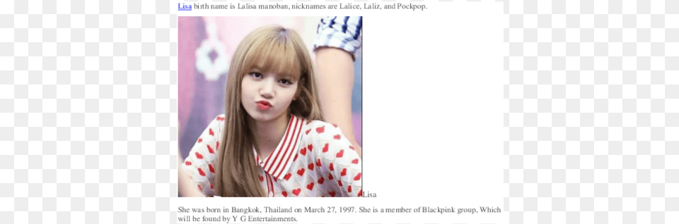 Lisa Blackpink Heart, Face, Head, Person, Photography Png