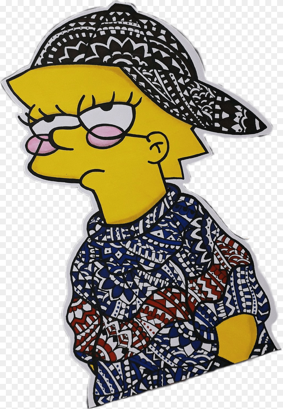 Lisa Simpsons Hippie Cool Art Sticker Lisa De Los Simpson Cool, Hat, Clothing, Person, Baby Free Png