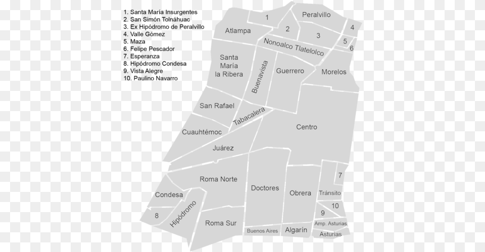 List Of Neighborhoods In Mexico City Colonia Tabacalera, Chart, Clothing, Plot, Vest Free Transparent Png