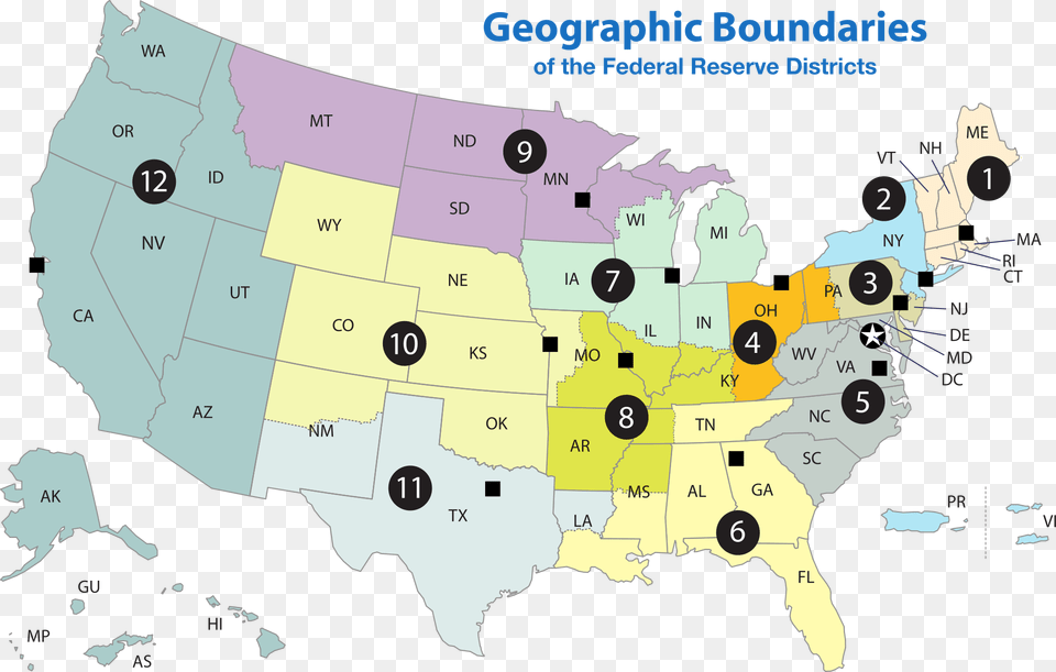 List Of Regions Of The United States Wikipedia Geographical Boundaries Of The Federal Reserve Districts, Chart, Map, Plot, Atlas Free Png Download