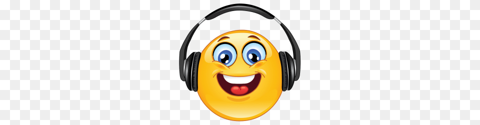 Listening To Music Sticker Fun Smiley Emoticon, Electronics, Headphones, Helmet Png Image