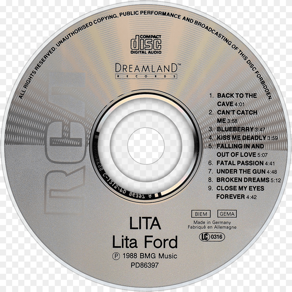 Lita Ford Lita Cd Disc Image, Disk, Dvd Free Transparent Png