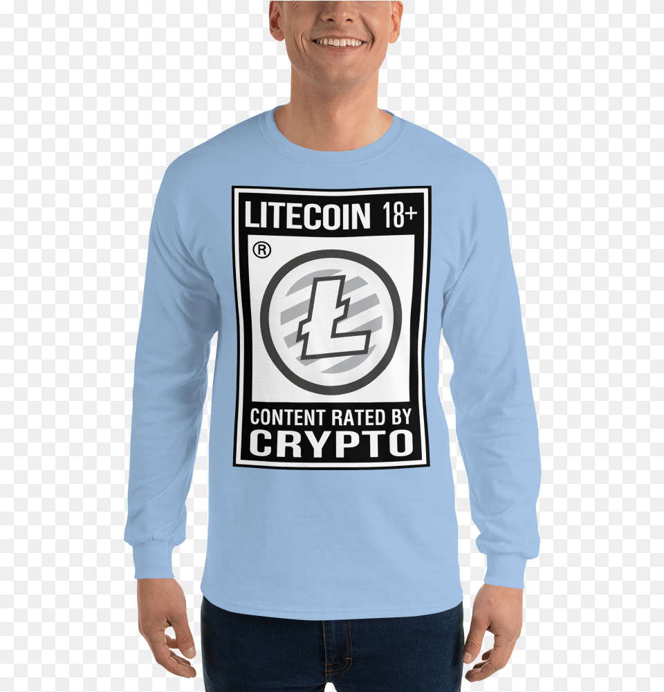 Litecoin 18 Long Sleeve T Shirt, T-shirt, Clothing, Long Sleeve, Person Free Png