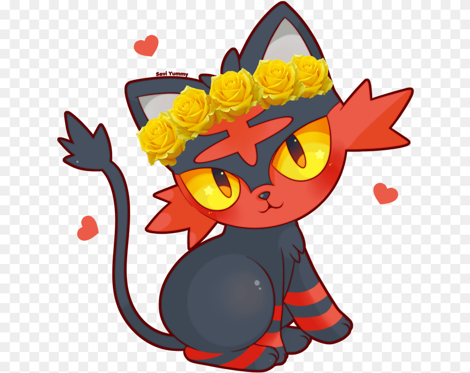 Litten Flowercrown Pokemon Iniciales De Alola, Art, Graphics, Flower, Plant Png Image