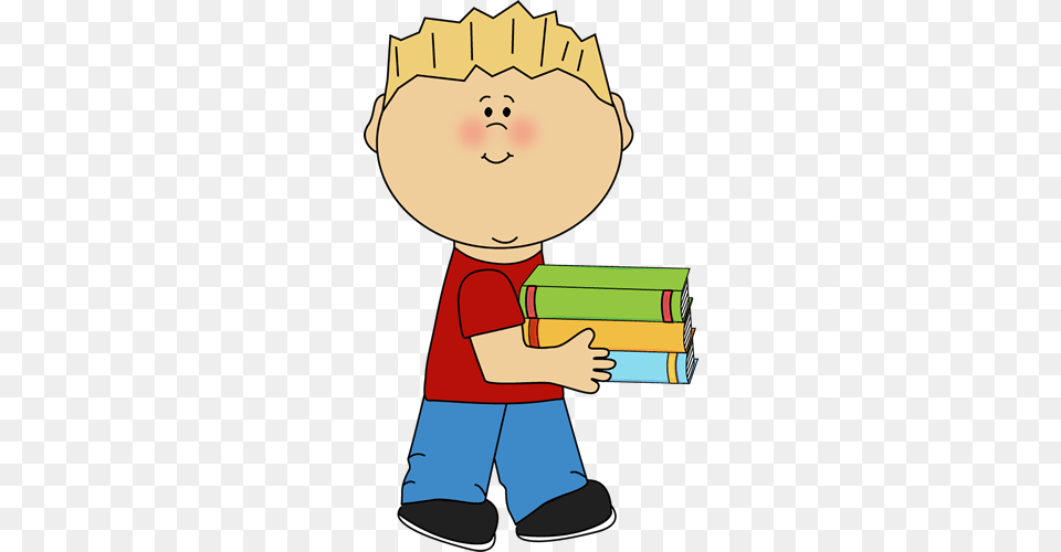 Little Boy Carrying A Stack O Librarian Classroom Job Clipart, Person, Reading, Book, Publication Free Transparent Png