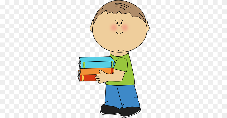 Little Boy Carrying School Books Clip Art, Person, Reading, Book, Publication Png Image