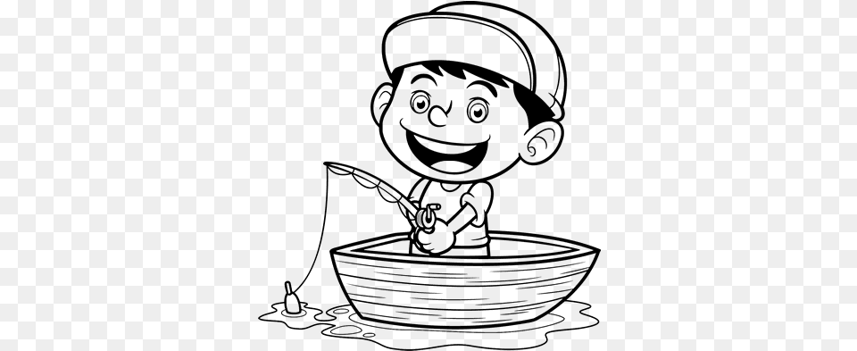 Little Boy Drawing At Getdrawings Dibujo Pescando, Gray Free Png