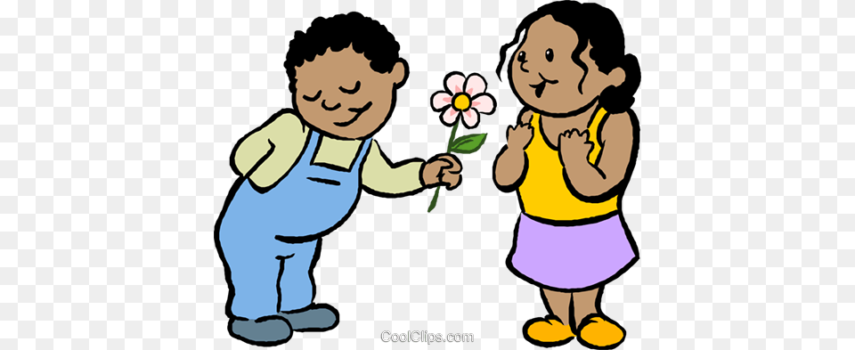 Little Boy Giving A Girl A Flower Royalty Vector Clip Art, Smelling, Face, Head, Person Free Png Download