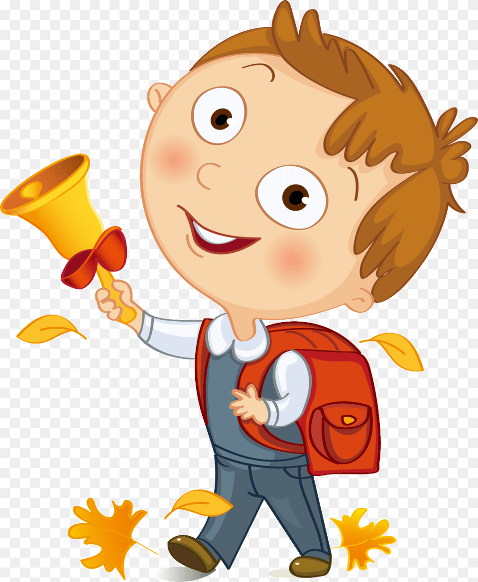 Little Boy Holding A Bell Carrying A Schoolbag With Transparent, Animal, Bear, Mammal, Wildlife Png Image