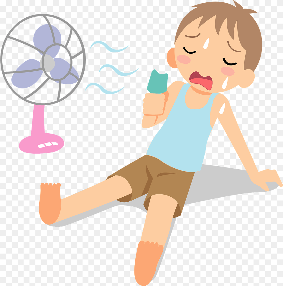 Little Boy Is Trying To Get Cool In The Summer Heat Clipart, Person, Face, Head, Device Png Image