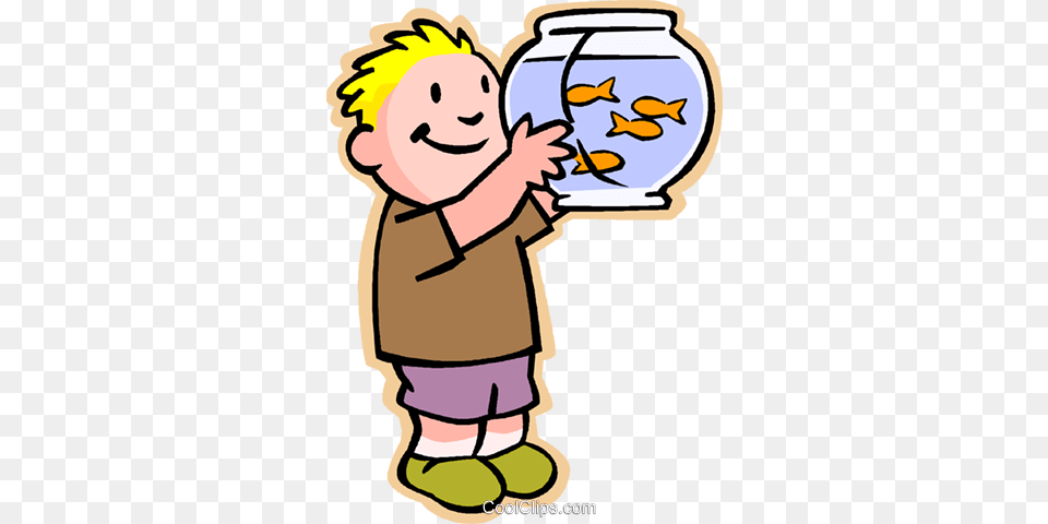 Little Boy With Fish Bowl Royalty Vector Clip Art, Animal, Aquarium, Sea Life, Water Free Png Download