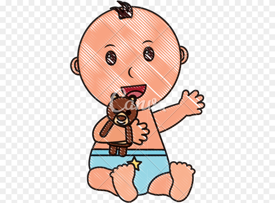 Little Clipart Baby Boy Diaper Baby Holding A Rattle Black And White, Person Free Transparent Png