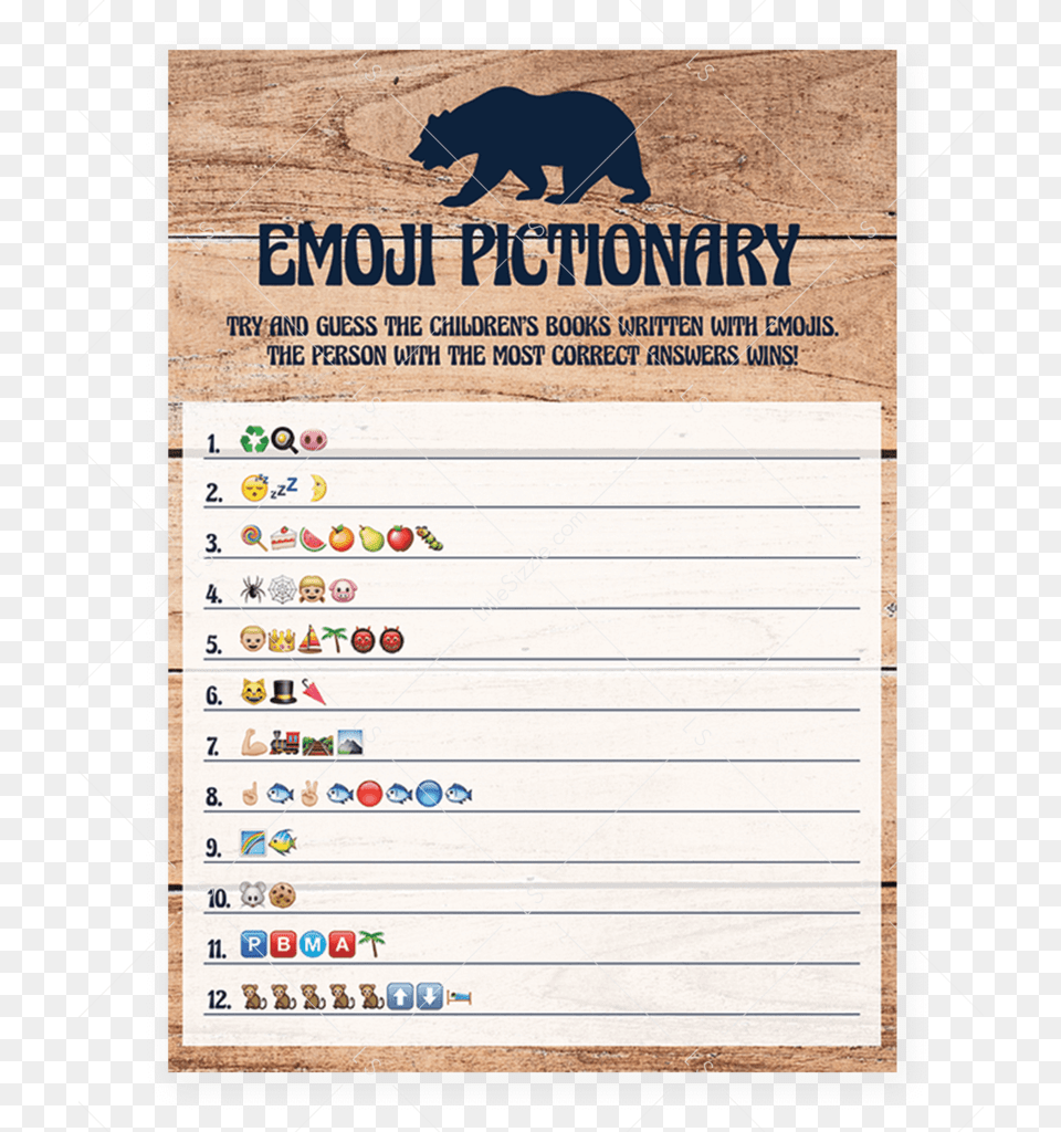 Little Cub Baby Shower Emoji Pictionary Game By Littlesizzle, Animal, Bear, Mammal, Page Free Png Download