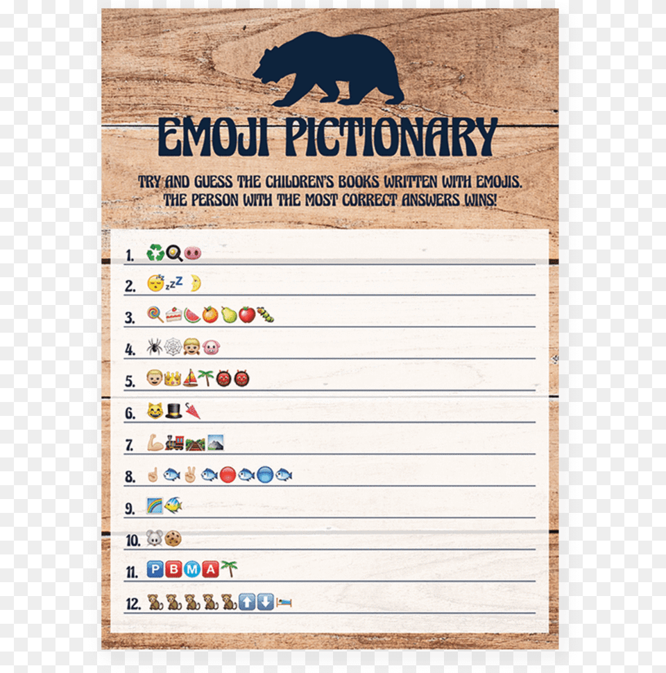 Little Cub Baby Shower Emoji Pictionary Game By Littlesizzle Shower Baby Emoji Pictionary Printable, Animal, Bear, Mammal, Page Free Png Download
