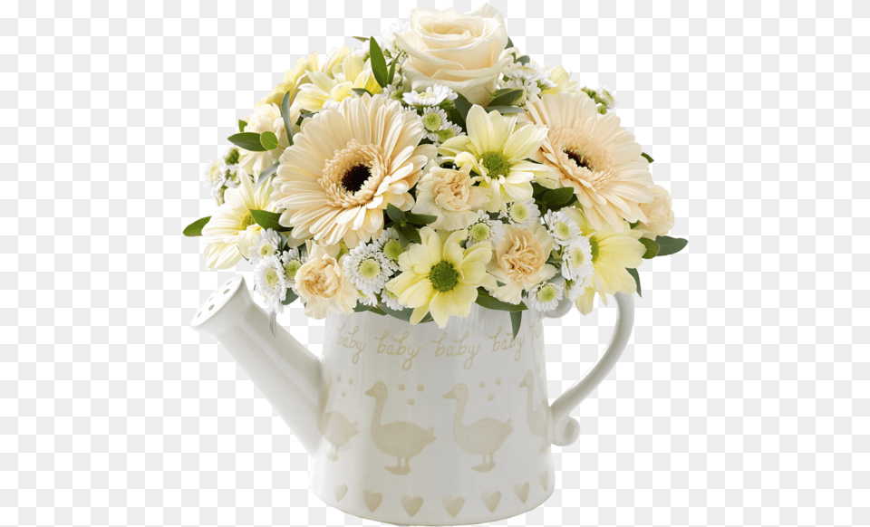 Little Duckling Watering Can Cream With Bailey Bear Rose Flower Watering Can, Flower Arrangement, Pottery, Plant, Flower Bouquet Free Png