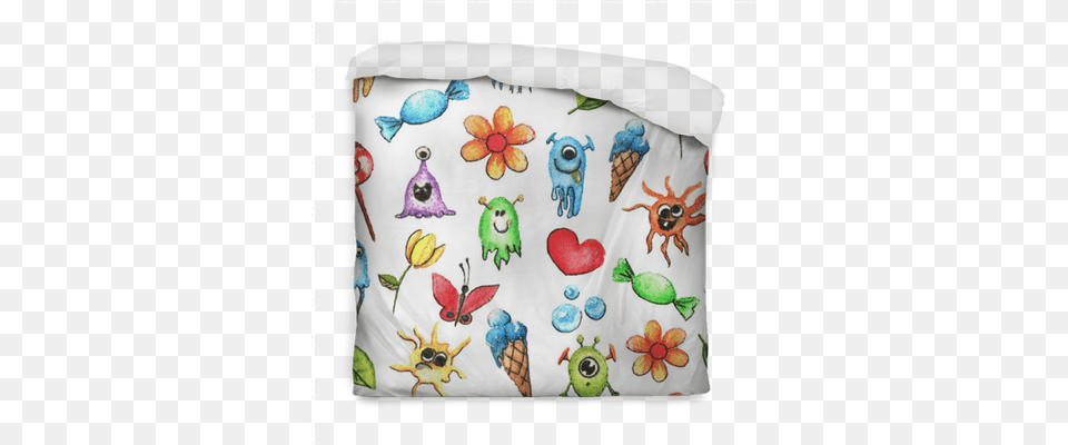 Little Funny Monsters Watercolor Seamless Pattern Watercolor Painting, Cushion, Home Decor, Birthday Cake, Cake Free Png