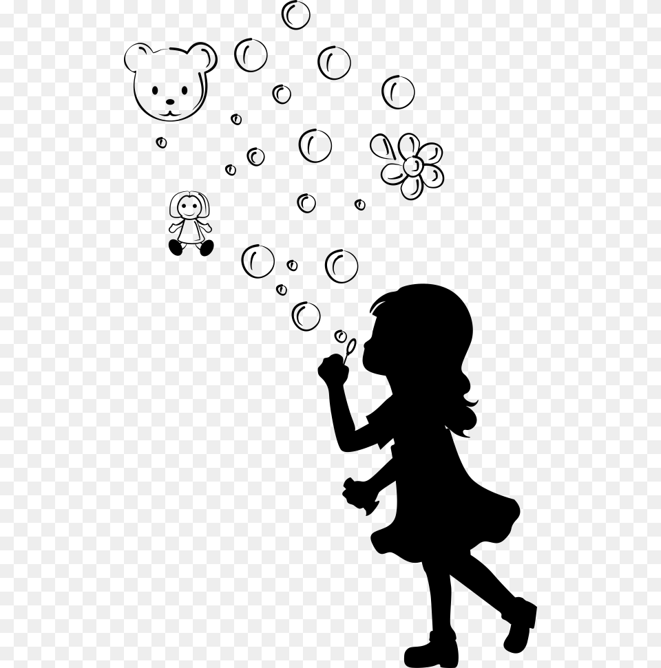 Little Girl Blowing Bubbles Silhouette, Animal, Person, Mammal, Bear Free Transparent Png