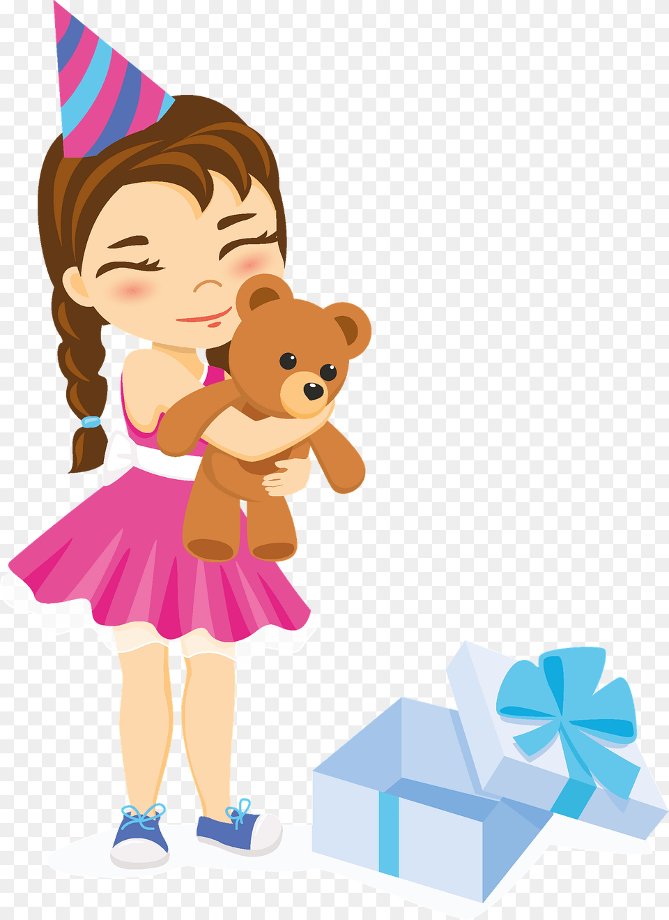 Little Girl Hugging A New Teddy Bear Clipart, Clothing, Hat, Baby, Person Free Transparent Png