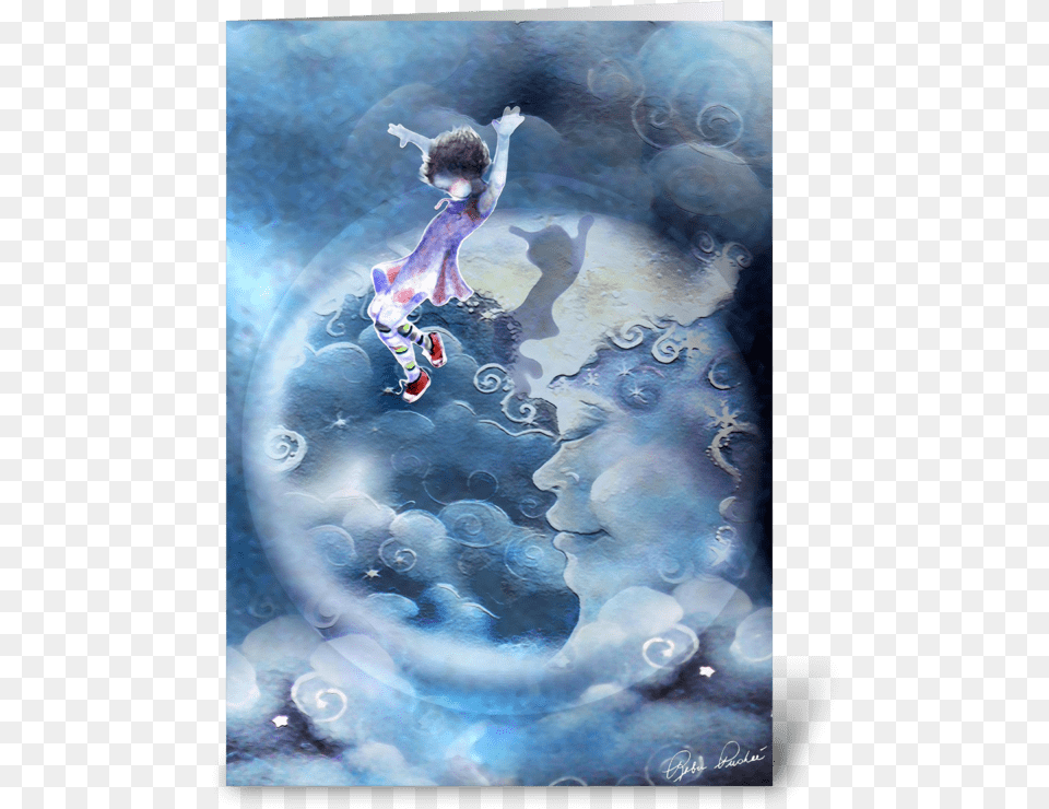Little Girl Jumps Over The Moon Greeting Card Greeting Card, Boy, Child, Male, Person Free Png Download