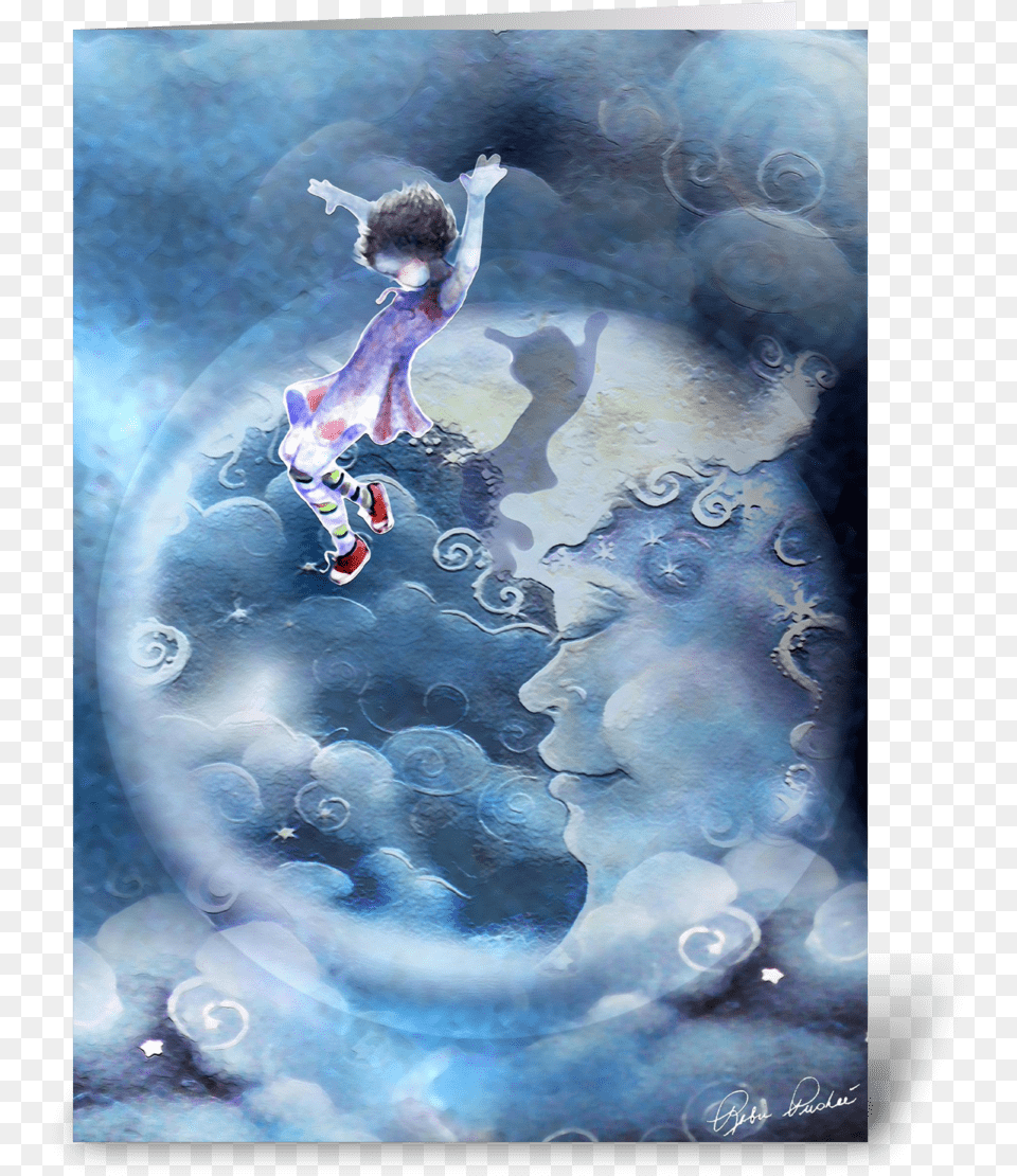 Little Girl Jumps Over The Moon Greeting Card Mermaid, Male, Boy, Child, Person Png