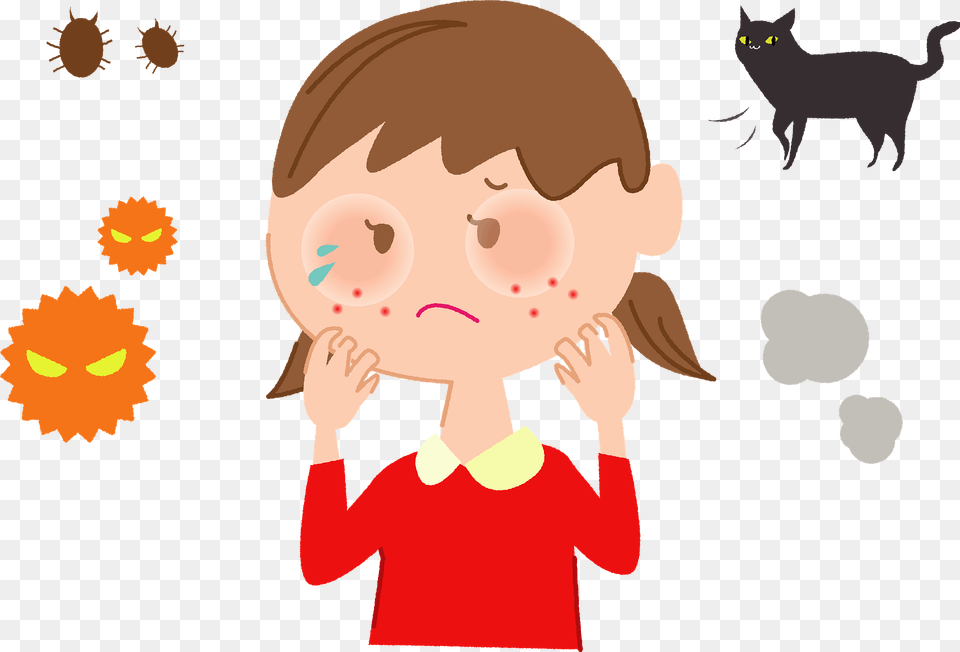 Little Girl With Allergies Clipart, Person, Animal, Cat, Mammal Png