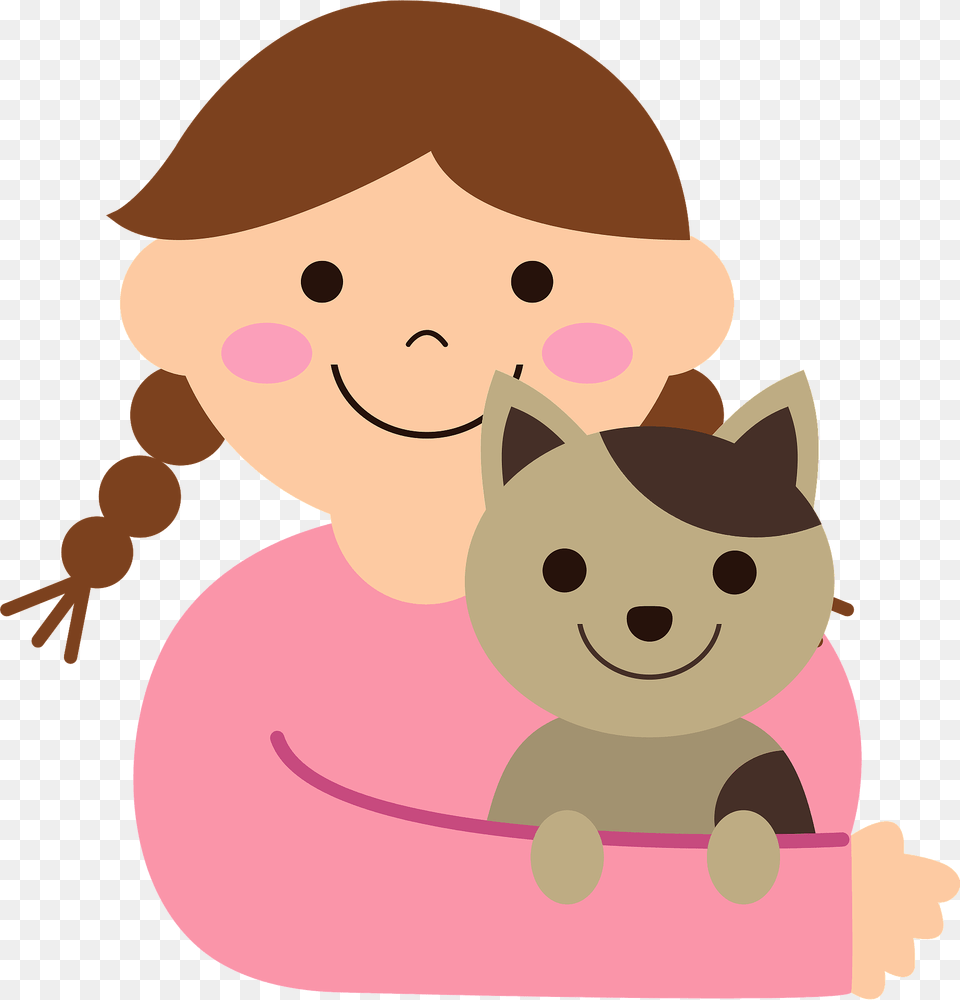 Little Girl With Cat Clipart, Cartoon, Nature, Outdoors, Snow Png Image