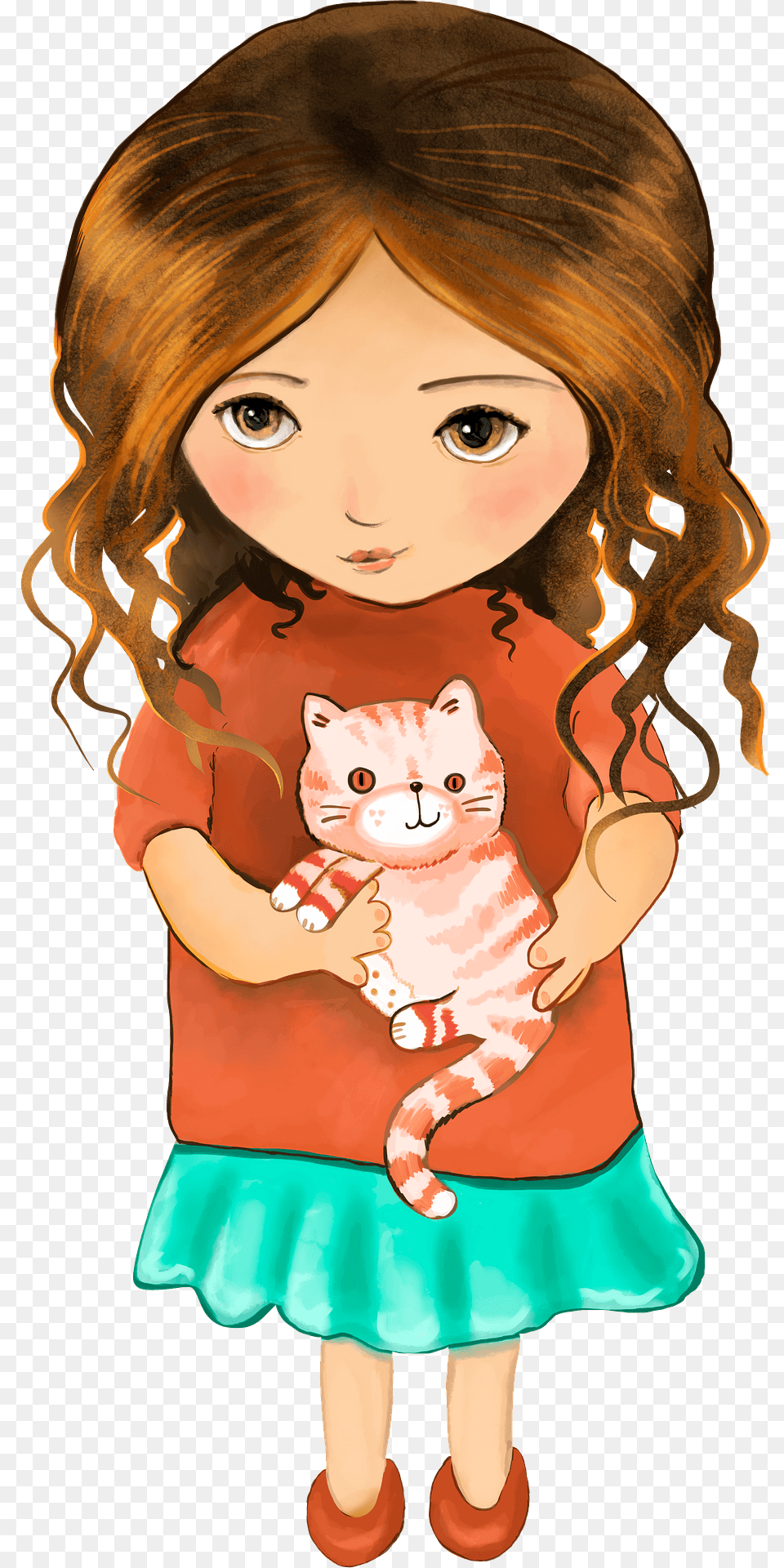 Little Girl With Kitten Clipart, Female, Person, Child, Head Png Image