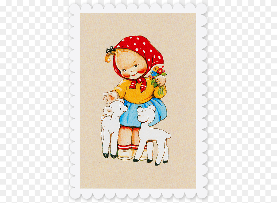 Little Lambs Girl And Lamb Greetings Card, Baby, Person, Animal, Canine Free Transparent Png