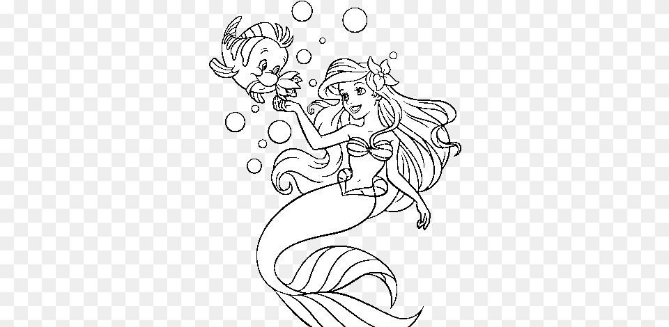 Little Mermaid And Flounder Coloring Page, Book, Comics, Publication, Baby Free Transparent Png