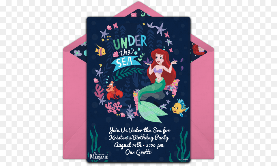 Little Mermaid Under The Sea Party Invitations, Envelope, Greeting Card, Mail, Advertisement Png Image