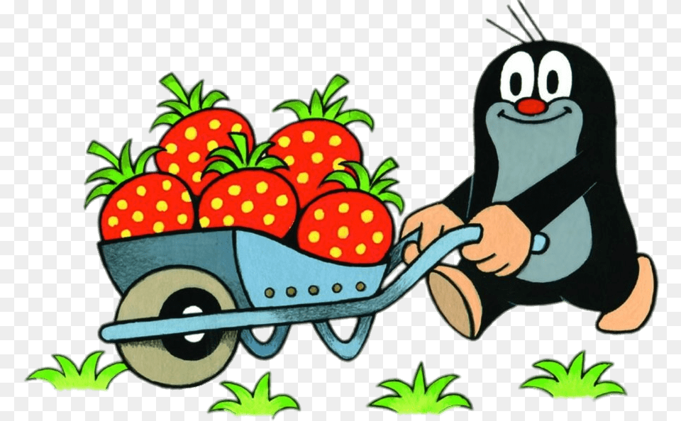 Little Mole Collecting Strawberries In A Wheelbarrow, Berry, Food, Fruit, Plant Free Png