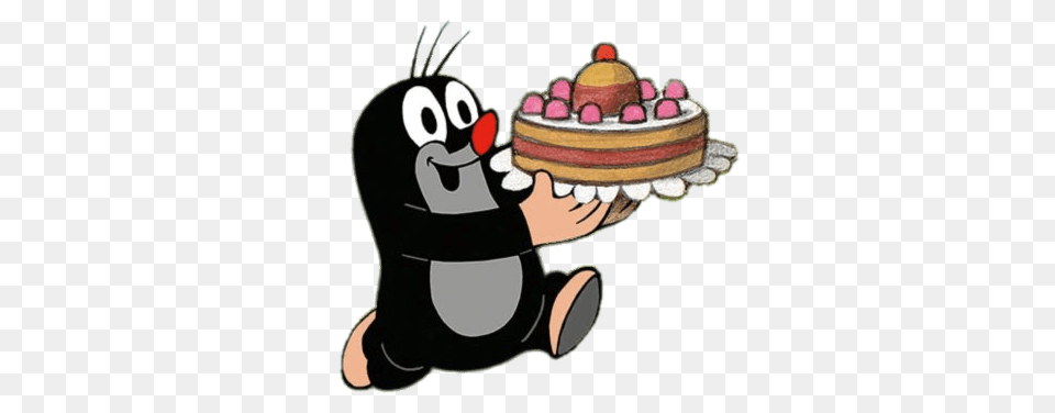 Little Mole Holding Birthday Cake, Birthday Cake, Cream, Dessert, Food Free Transparent Png