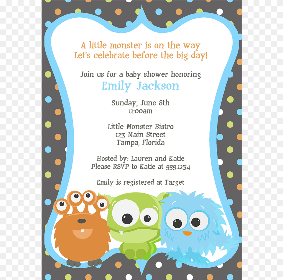 Little Monster Baby Shower Invitation Cartoon, Advertisement, Poster, Animal, Bird Free Png Download