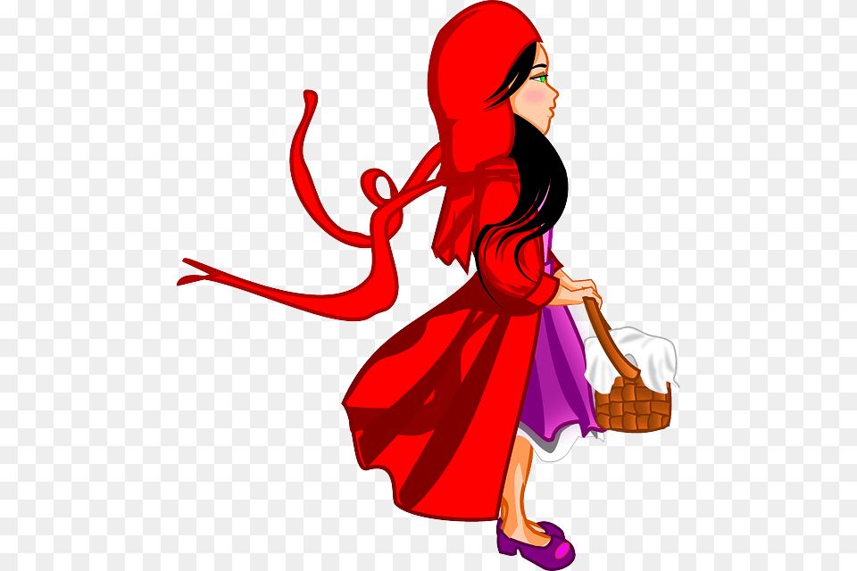 Little Red Riding Hood Fairytale Cap Basket Kid Little Red Riding Hood Clipart, Dress, Clothing, Person, Publication Free Transparent Png