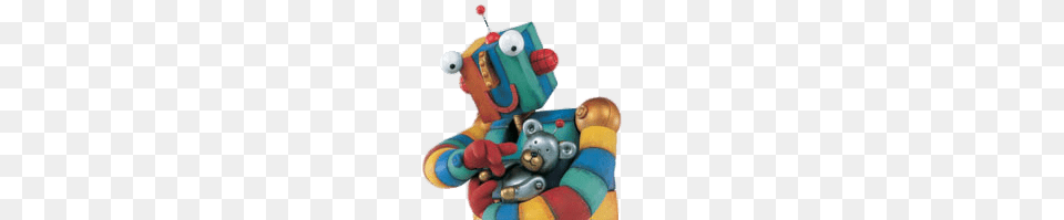 Little Robots Stripy Holding Teddy Free Transparent Png