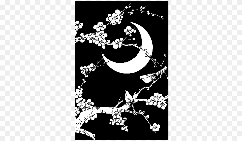 Little Sakura Tree Branches The Crescent Moon And Moon, Floral Design, Art, Pattern, Graphics Png