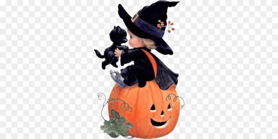 Little Witch Black Cat And Happy Jackolantern Best Gift Halloween Pumpkins Baby Hoodiet Shirtmug, Vegetable, Pumpkin, Produce, Food Free Png